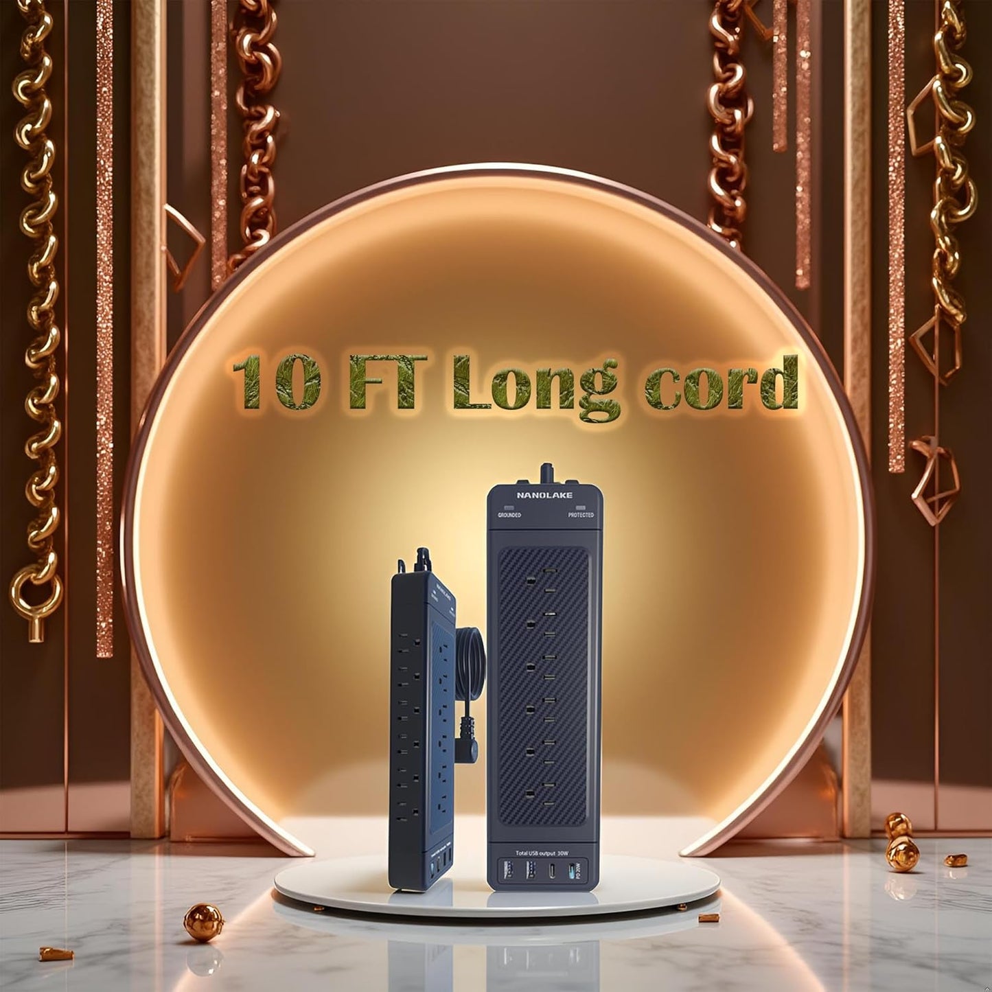 Surge Protector Power Strip Heavy Duty 10 ft Cord High Joules Protection (4800J)/18AC outlets/USBs (2A+2C PD20W)/1875W/15A,Flat Plug,Commercial,Industrial,Office,Home,College,Black,Insurance Coverage