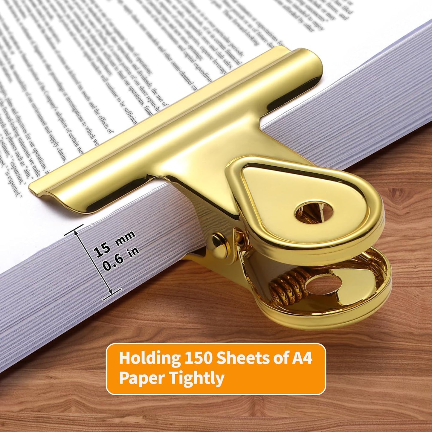 SIAMESE Bulldog Clips, 8 Pcs Binder Clips for Office & Kitchen, Multi-Purpose Binder and Food Bag Clamps for Sealing, Storage, Hanging (Gold)