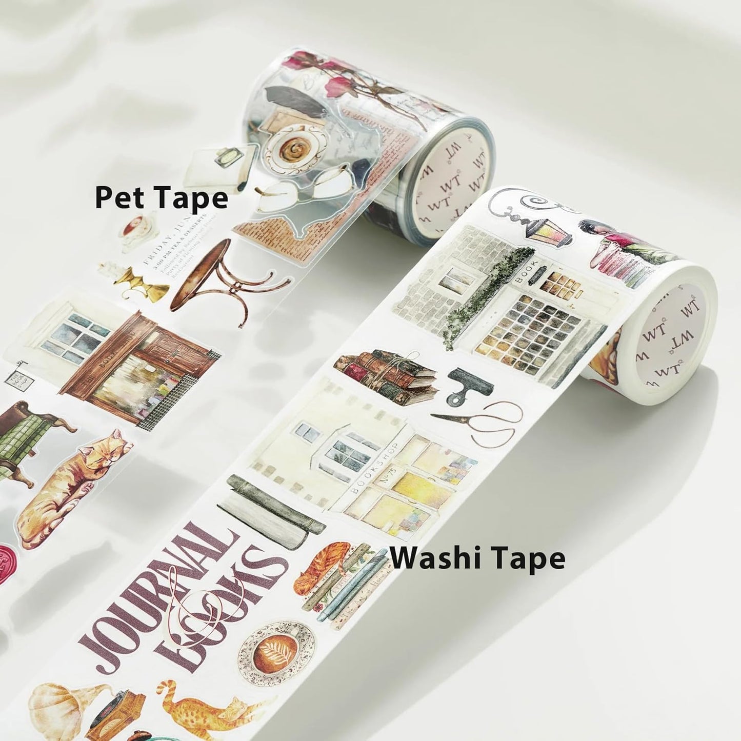 WT Pre-Cut Cats and Books Wide Washi Tape, One Roll 5 Meters, Decorative Cute Washi Tape for Bible Journaling, Bullet Journal Supplies,Scrapbooking Supplies,Planners, Party Decorations