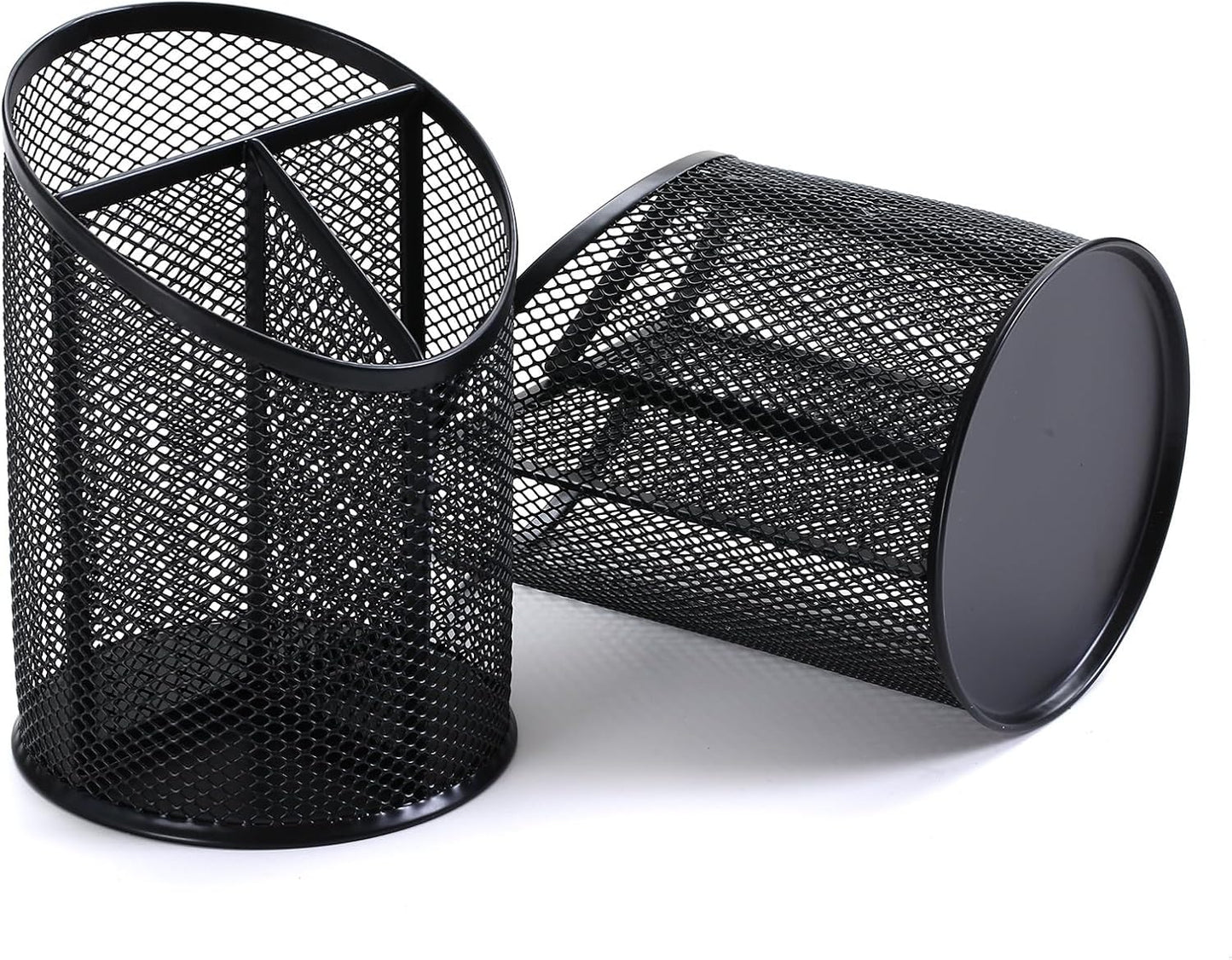 Nicunom 4 Pack Pen Holder Mesh Pencil Holder Round Pen Cup for Desk, 3 Compartments Desktop Pencil Organizer for Office Home School, Black