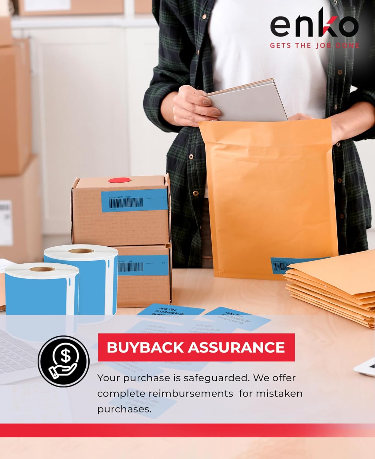 enKo [6 Rolls, 1800 Direct Thermal Labels] Blue/Cyan Colored Compatible for Dymo 30256 Label (2-5/16 x 4") Use with Dymo, Rollo Thermal Printer as Shipping & Mailing Labels