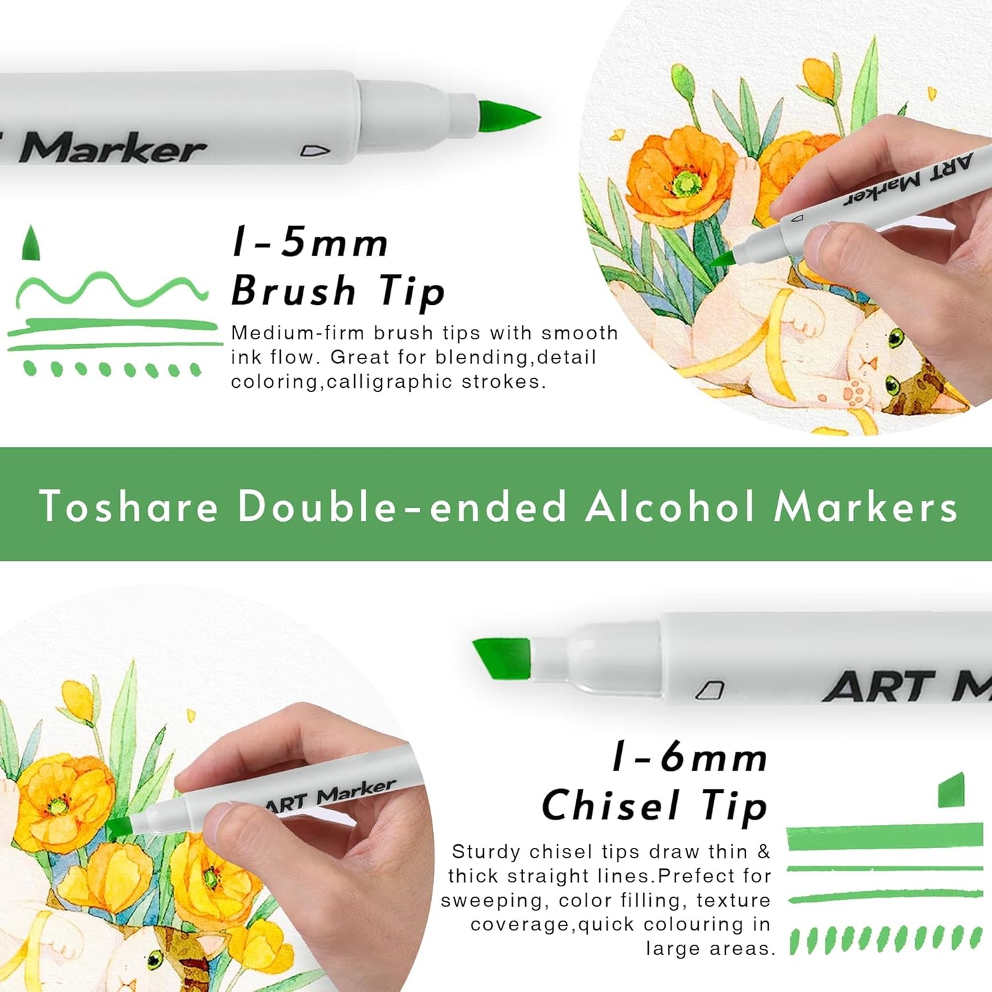 80 Colors Alcohol Markers Set - Double Tip Art Markers Alcohol Based Marker Brush&Chisel Nib Blender Art Pens Permanent Sketch Marker for Kids Adults Coloring and Artist Illustration