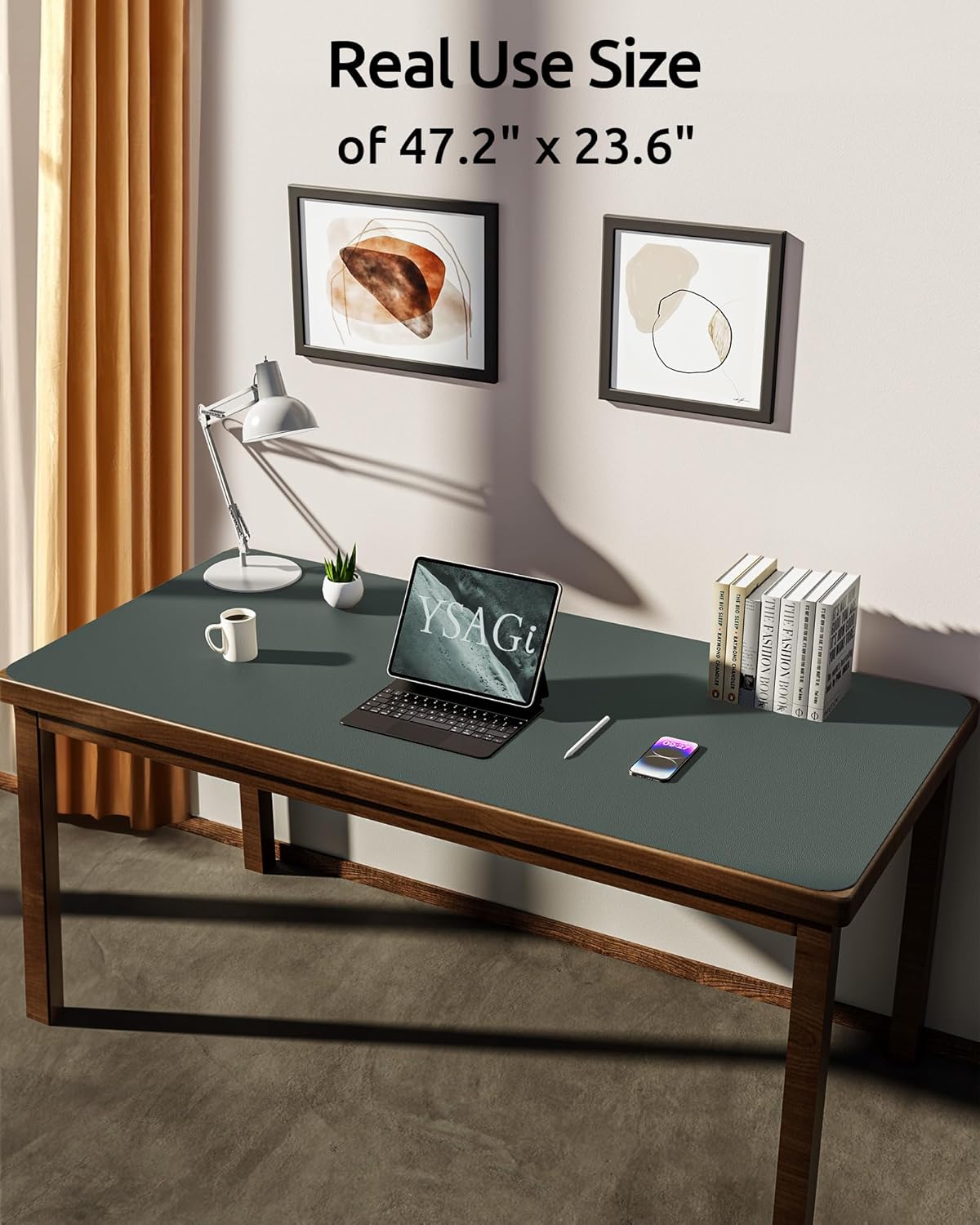 YSAGi Leather Desk Protector, Office Mat, Large Mouse Mat, Non-Slip PU Leather Blotter, Laptop Desk Pad, Waterproof Writing Pad for Office and Home (Dark Green, 47.2" x 23.6")
