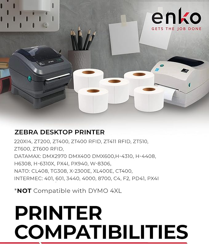 enKo 3 Rolls 4" x 6" Direct Thermal 3000 Labels 3" Core - Address & Shipping Labels Compatible for Industrial Printer Zebra 220Xi4 ZT200 ZT400 ZT510 ZT600 Datamax NATO Intermec