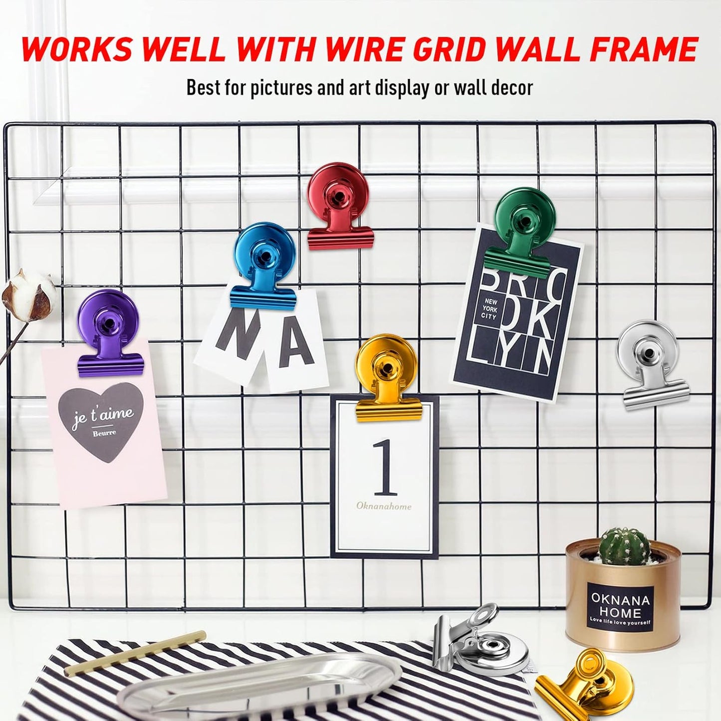 FINDMAG 12 Pack Magnetic Clips for Photo Display and Picture Hanging, Strong Fridge Magnets, Scratch-Free Heavy Duty Magnet Clips for Whiteboard, Kitchen, Office, School, Purple, 30mm Wide.