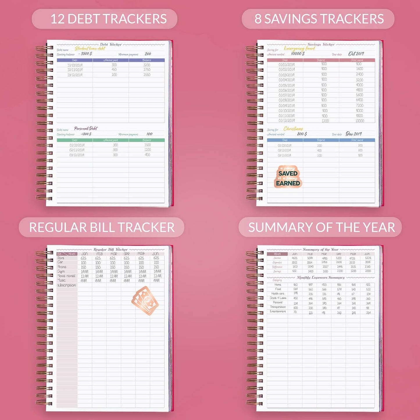 GoGirl Budget Planner & Monthly Bill Organizer – Monthly Financial Book with Pockets. Expense Tracker Notebook Journal, Large (Hot Pink)