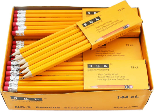 SKKSTATIONERY Pre-sharpened pencils, Pencils Sharpened with eraser top, #2 HB pencil, 144/box.