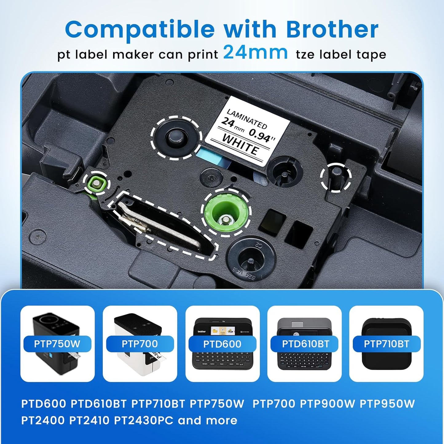 Label KINGDOM TZe-251 24mm 0.94” TZ Tape Compatible with Brother P Touch 1” Laminated White Label Maker Tape for PT D610BT D600 700 P710BT PTP750W, 4-Pack Tze251