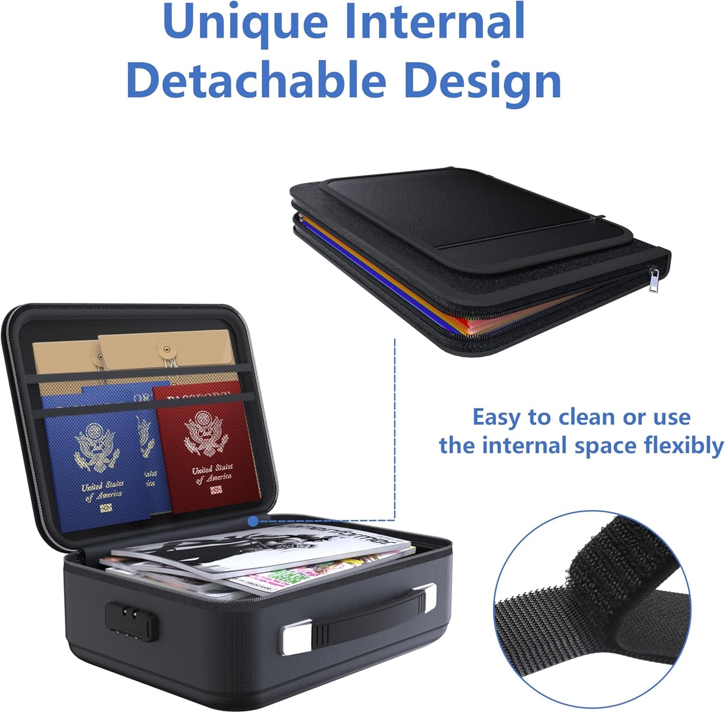 TIGERKING Fire Proof Document Safe Box with Lock and Handle – Fireproof Document Box Organizer with Hard Shell, Portable Fireproof Safe for Home Documents, Certificates, Laptop, and File Storage-Black