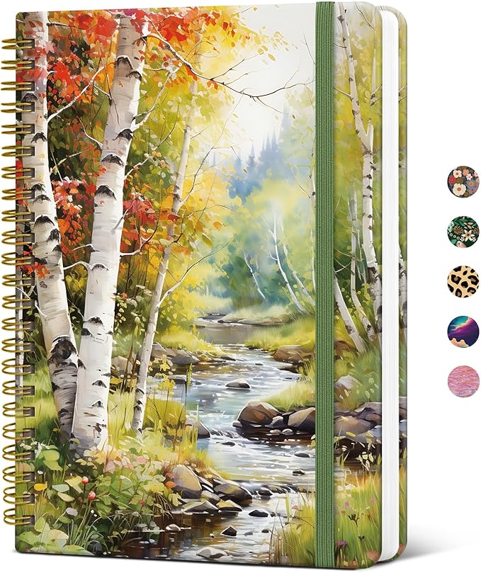 Lined Spiral Journal Notebook for Women, Cute A5 College Ruled Hardcover Notebook for Work & Note Taking, Aesthetic Pretty Journal for Writing, 140 Pages, Autumn Creek