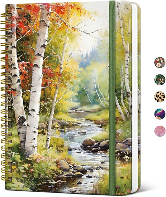Lined Spiral Journal Notebook for Women, Cute A5 College Ruled Hardcover Notebook for Work & Note Taking, Aesthetic Pretty Journal for Writing, 140 Pages, Autumn Creek
