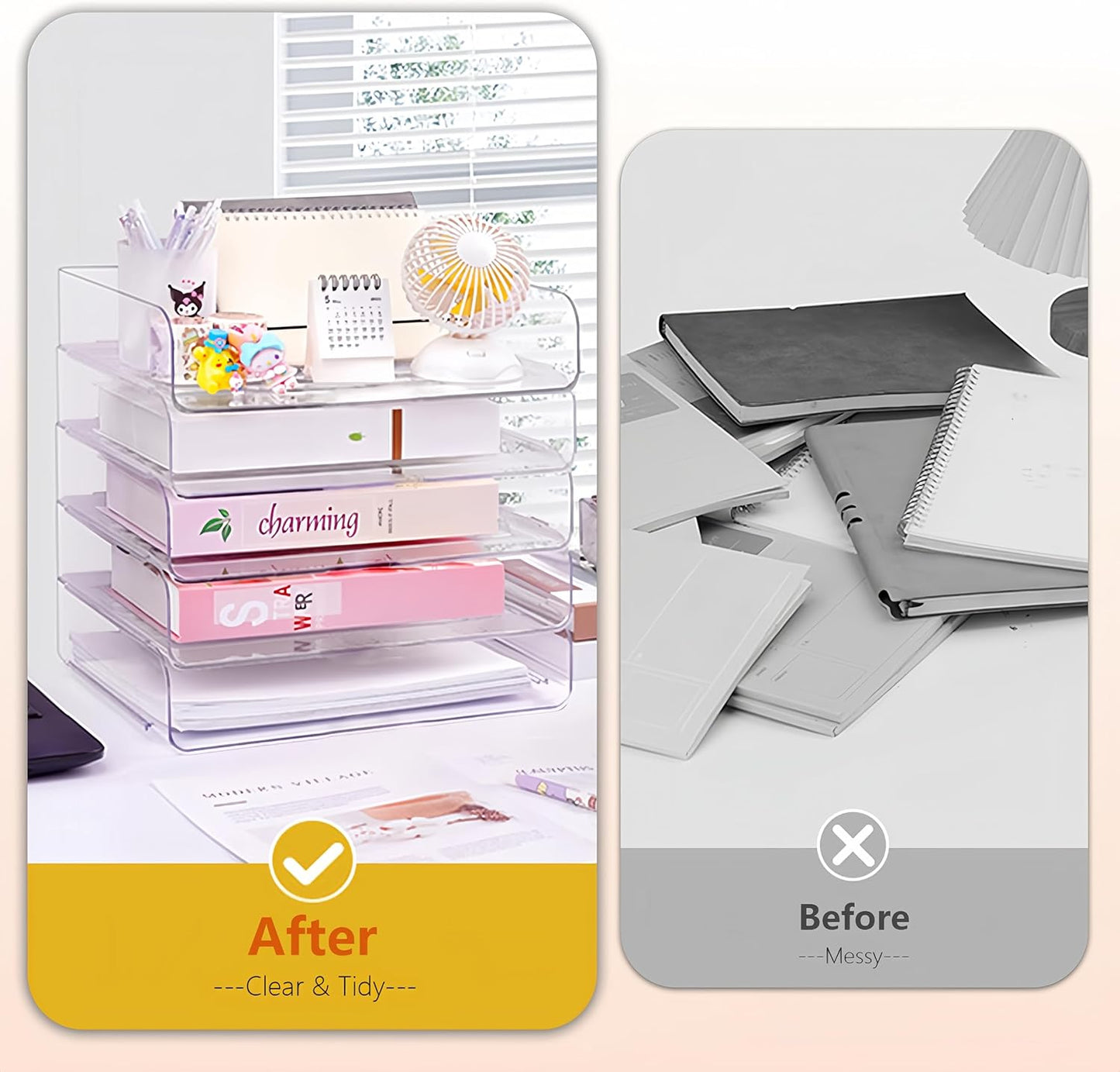 Desk Organizer Stackable Desk Paper Letter Tray Organizer Office Desktop File Paper Holder Book Storage Organization Rack (Clear, 4 x Standard Entry)