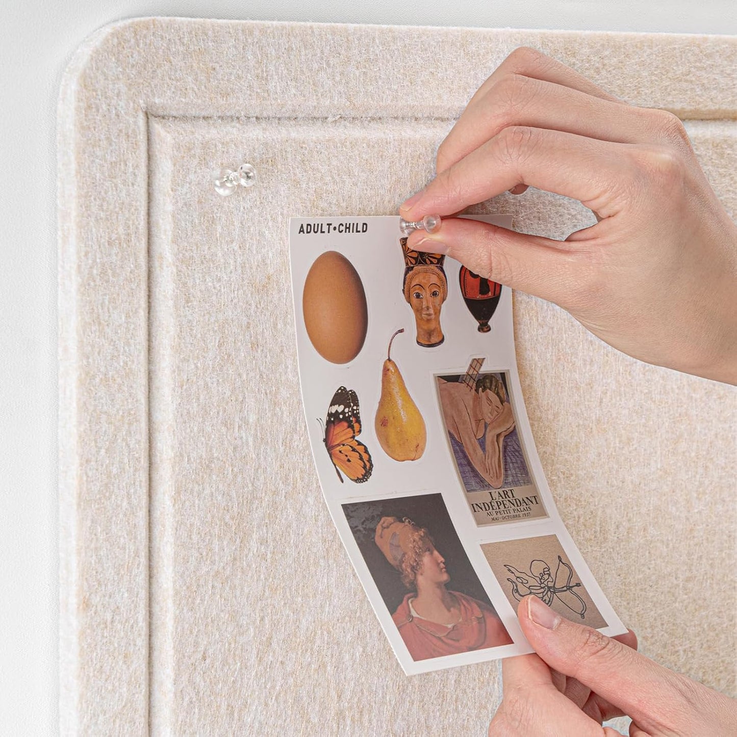 Large Bulletin Board - 48 x 36 Inches, Decorative Felt Pin Board for Wall - 4' x 3' Foldable Photo Display Board with Self-Adhesive Tape, Includes 20 Push Pins - Oatmeal