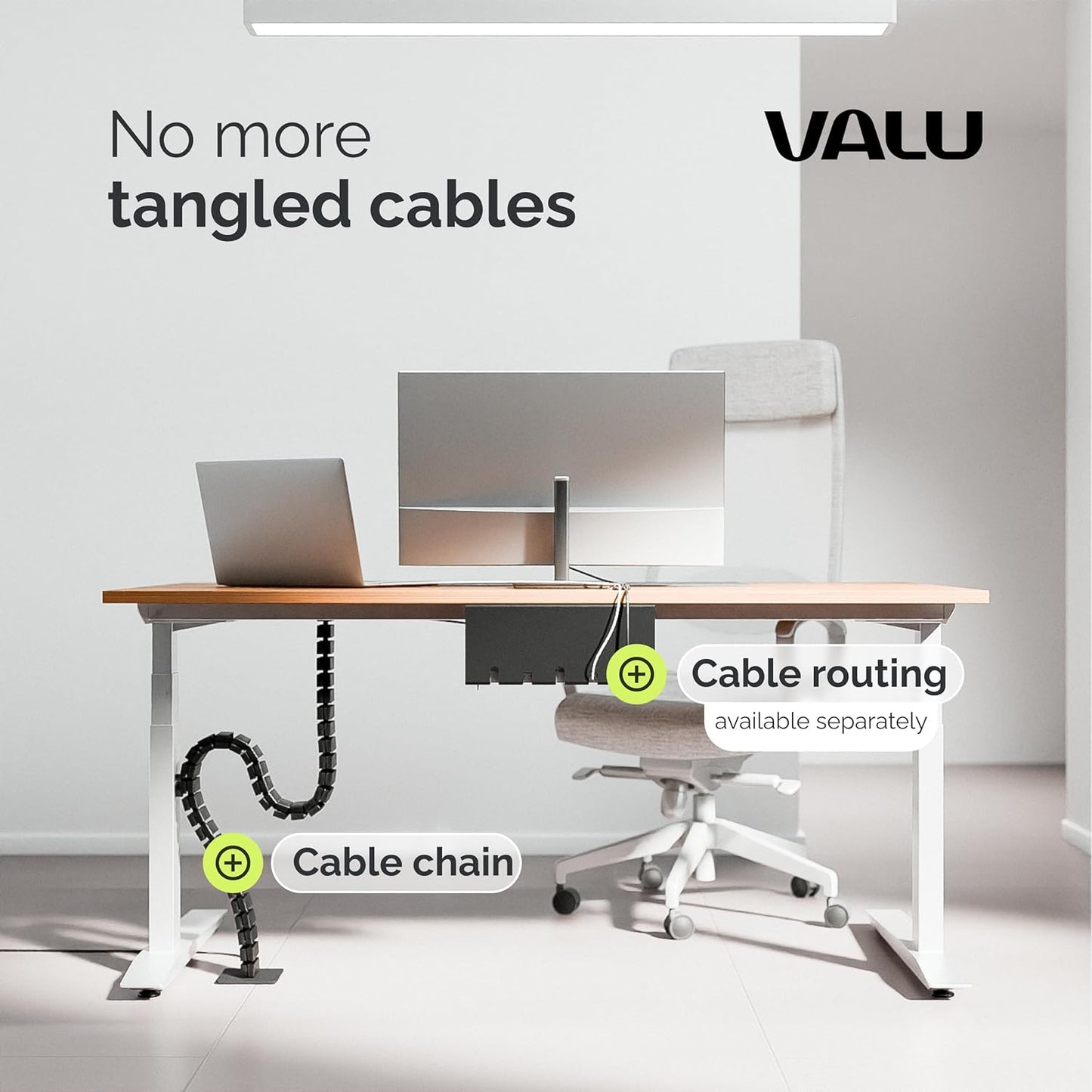 VALU Cable Management Spine – 49 Inch Cable Organizer for Standing & Fixed Desks – Sturdy & Flexible with Magnetic Link – Cord Management System Under Desk with Steel Base & Non-Slip Pads