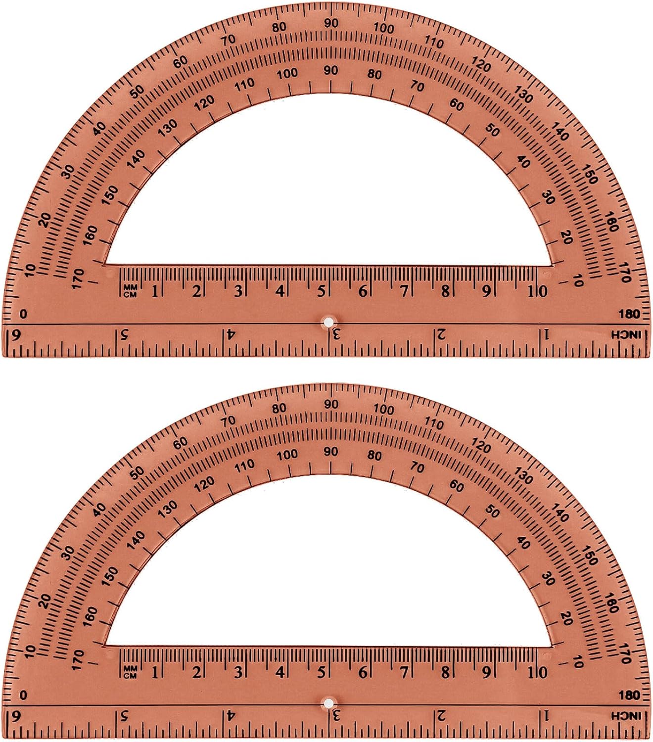 Zonon 2 Pcs 6 Inch Plastic Protractor Math Protractors 180 Degrees Angle Measurement, Translucent for Geometry Classroom Kid Student School Office Supplies(Brown)