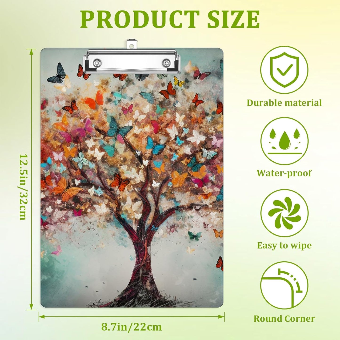 Colorful Blossoming Tree Clipboard,Decorative Acrylic Clipboard with Low Profile Metal Clip for Office,School,Teachers,Students Standard Letter Size 9x12.5