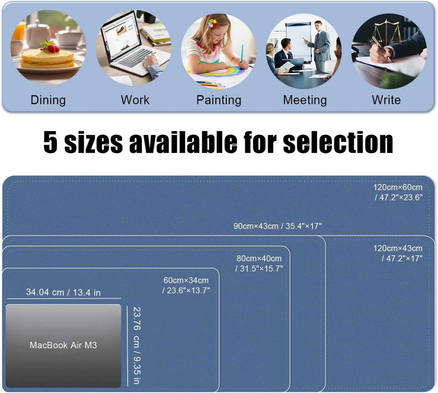 Non Slip Desk Mat, 31.5" x 15.7" PU Leather Desk Pad, Cork Desk Mat for Desktop, Desk Pad for Keyboard and Mouse, Ideal for Office and Home, Lake Blue