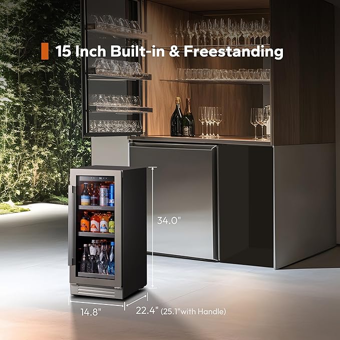 Ca'Lefort Beverage Refrigerator Cooler - 30 Inch 34-54°F Beverage Fridge Glass Door, Drink Fridge Glass Door 3 LED Beverage Cooler Built-in or Freestanding, Perfect for Home/Kitchen(6.0 Cu.ft)