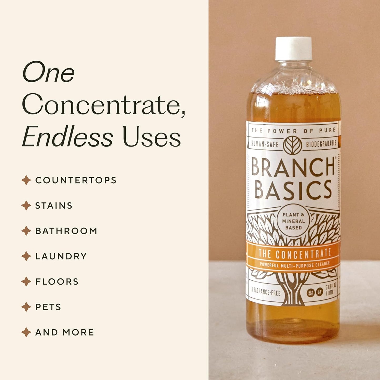 Branch Basics Concentrate REFILL- Multi-surface All Purpose Cleaner Concentrate - Laundry, Kitchen, and Bathroom Cleaner (33.8 Oz) Fragrance-Free