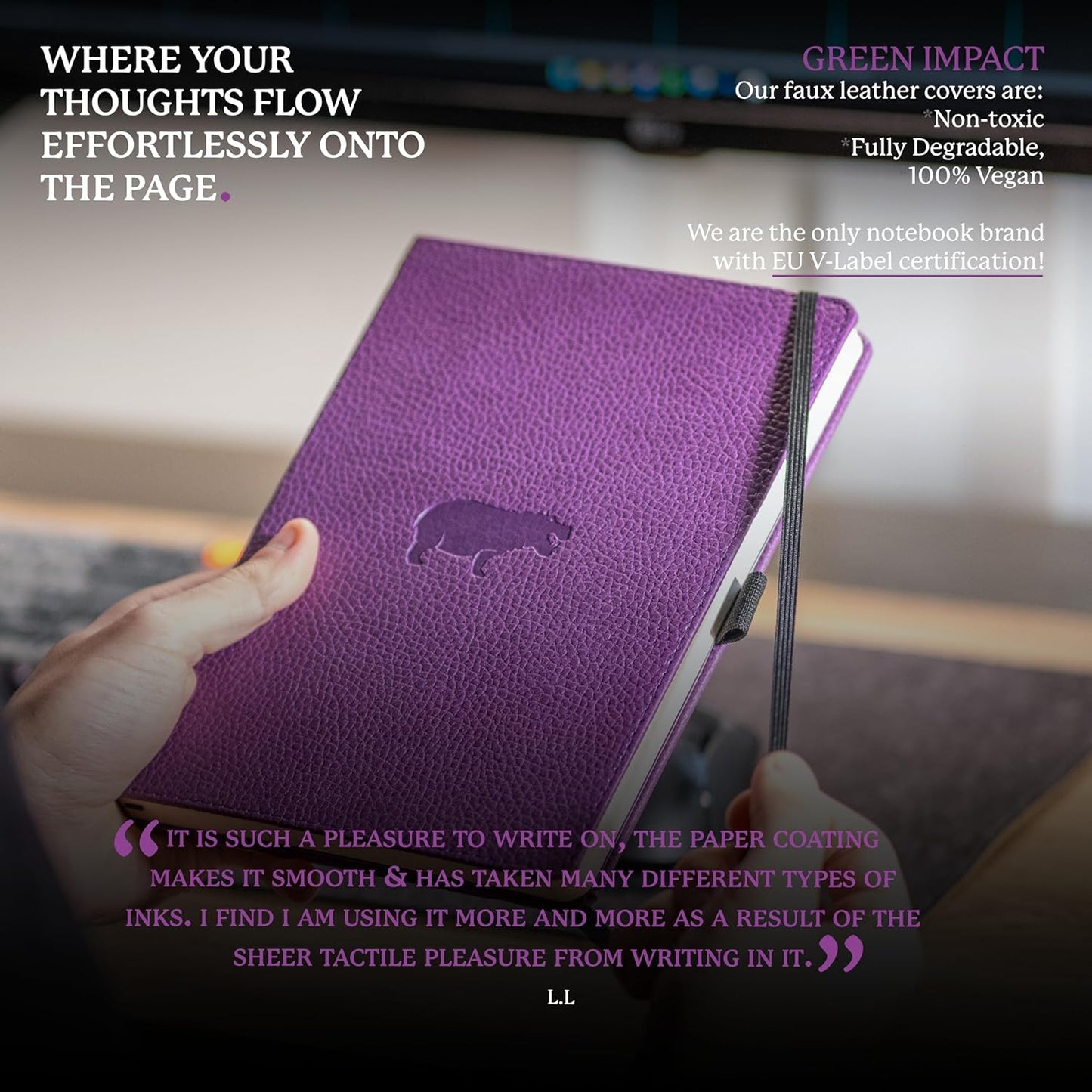 Dingbats* Wildlife Plain Writing Journal Notebook A5 - Vegan Leather Hardcover - Ideal for Work, Travel - Pocket, Elastic Closure, & Bookmark