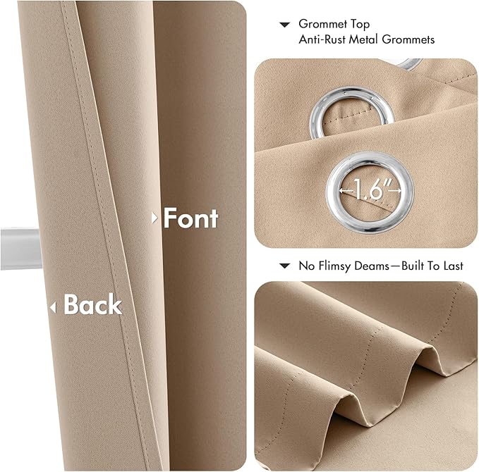 MIULEE Beige Blackout Curtains - Bedroom Window Treatment Curtains Thermal Insulated Room Darkening Drapes for Living Room Kitchen Grommet Top Light Blocking Drapery, 40 x 54 Inches Long, 2 Panels
