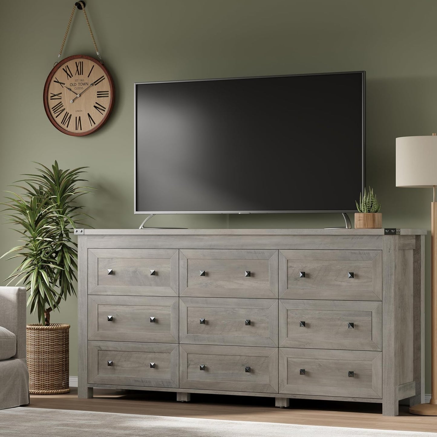 9-Drawer Dresser, Modern Wooden Storage Chest of Drawers, Dresser TV Stand, Wood Drawer Organizer with Metal Handles for Bedroom, Living Room, Hallway