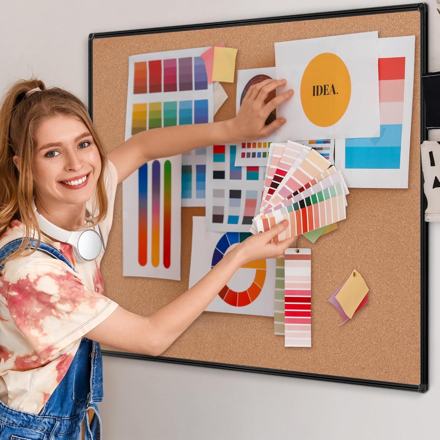 Board2by Extra Large Cork Bulletin Board 48" X 48", Black Aluminum Framed 4'x4' Corkboard for Wall, Wall Mounted Notice Pin Board with 18 Push Pins for School, Home & Office