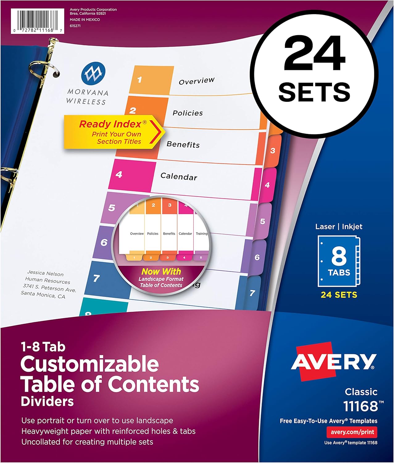 Avery 10-Tab Dividers for 3 Ring Binders, Customizable Table of Contents, Multicolor Tabs, 24 Sets (11169) & 8-Tab Dividers for 3 Ring Binders, Customizable Table of Contents, Multicolor Tabs