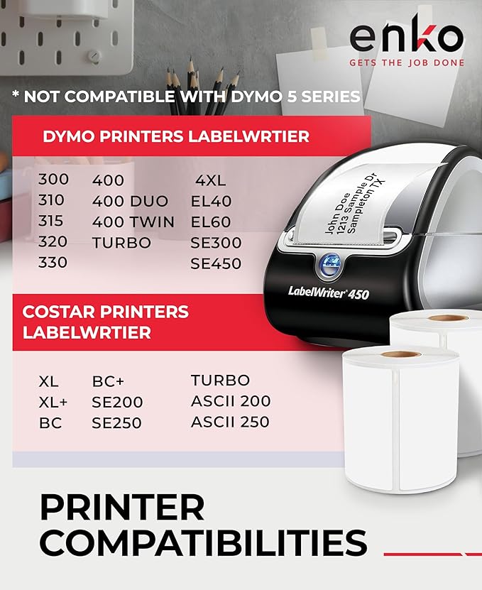 enKo Compatible Zebra 4x6 Label/Dymo Labels 1744907 (4 x 6) for Dymo Labelwriter 4XL Shipping Zebra Direct Thermal Printer (2 Rolls, 440 Labels)