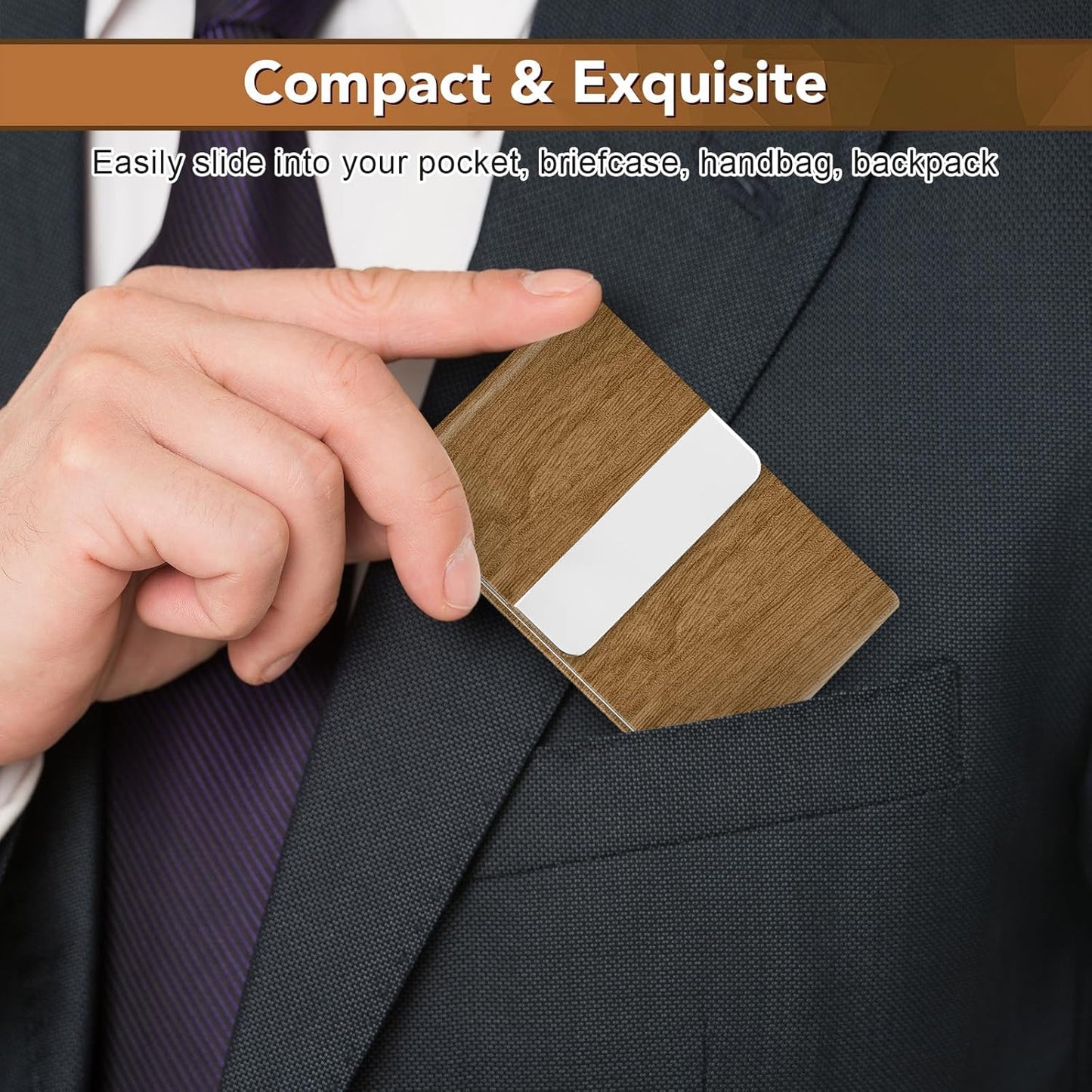 Business Card Holder with Ultra Slim Design, Business Card Case with Premium PU Leather, Suit Pocket Metal Card Holder for Women/Men, Magnetic Closure Quick Access Cards