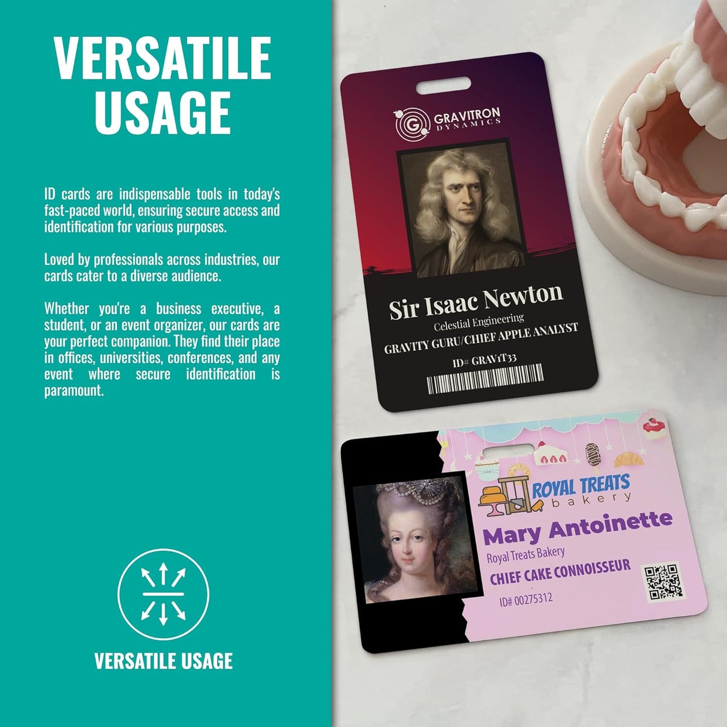 Custom Print Employee ID Badge, Double Sided with Name, Photo, Logo, and Barcode – Unique Photo ID Card Solution (ID Vertical)