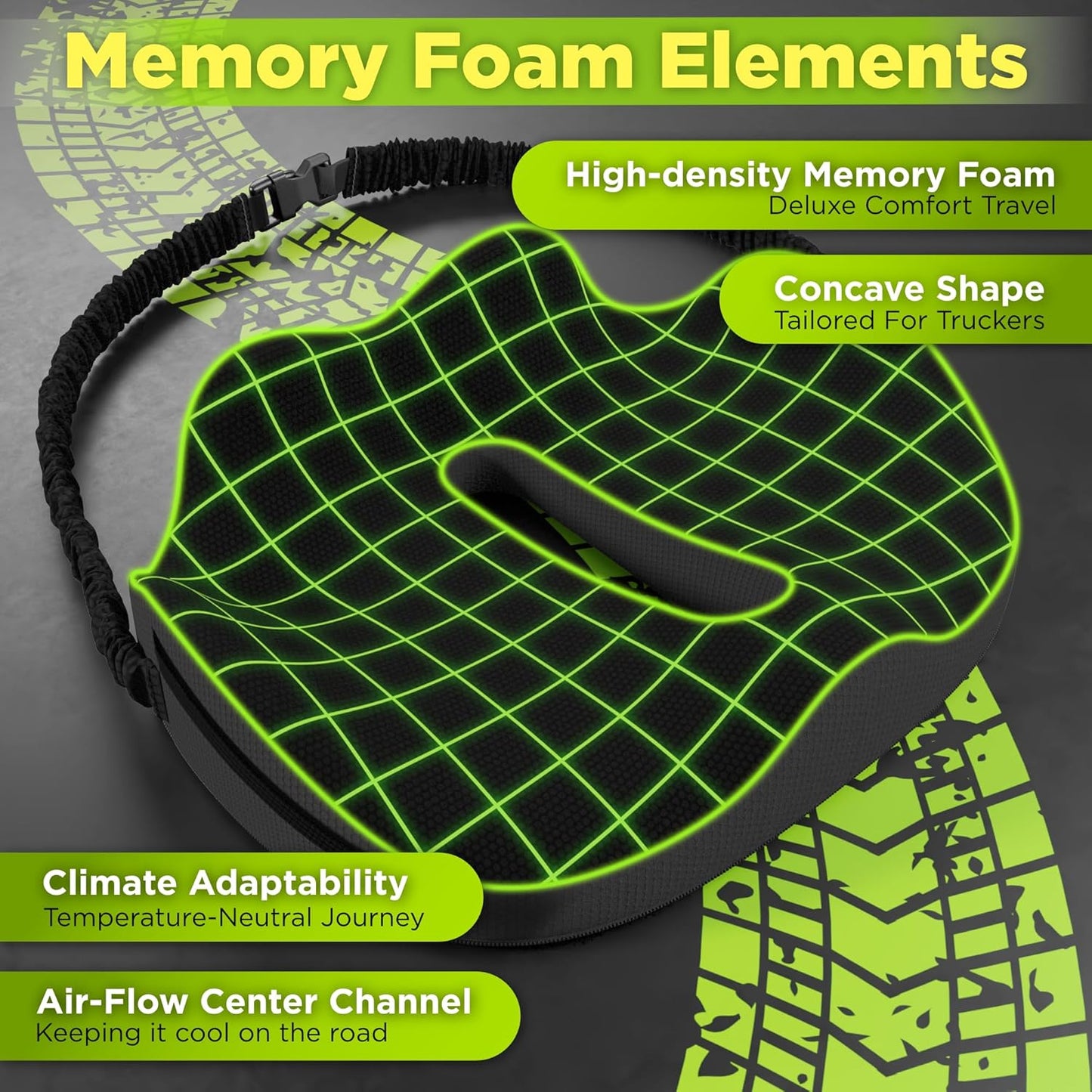 Large Truck Seat Cushion for Truck Driver Seat Cushion - Upgraded Back Support, CertiPUR-US® Certified - Thick Memory Foam, Pain Relief for Hours of Driving, Trucker Approved Big Rig - Black