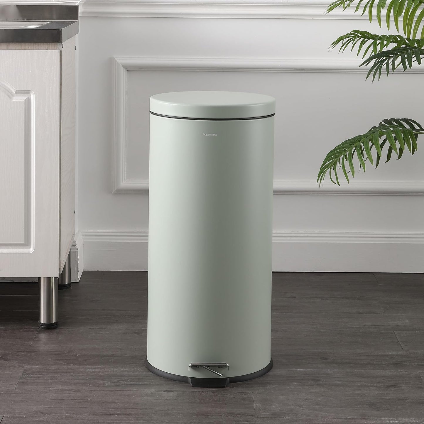 happimess HPM1000C Oscar 8-Gallon Step-Open Trash Can with Free Mini Trash Can, Modern, Fingerprint Proof for Home, Kitchen, Office, Large:7.9 Gallon Small:1.3 Gallon, Pistachio Gelato