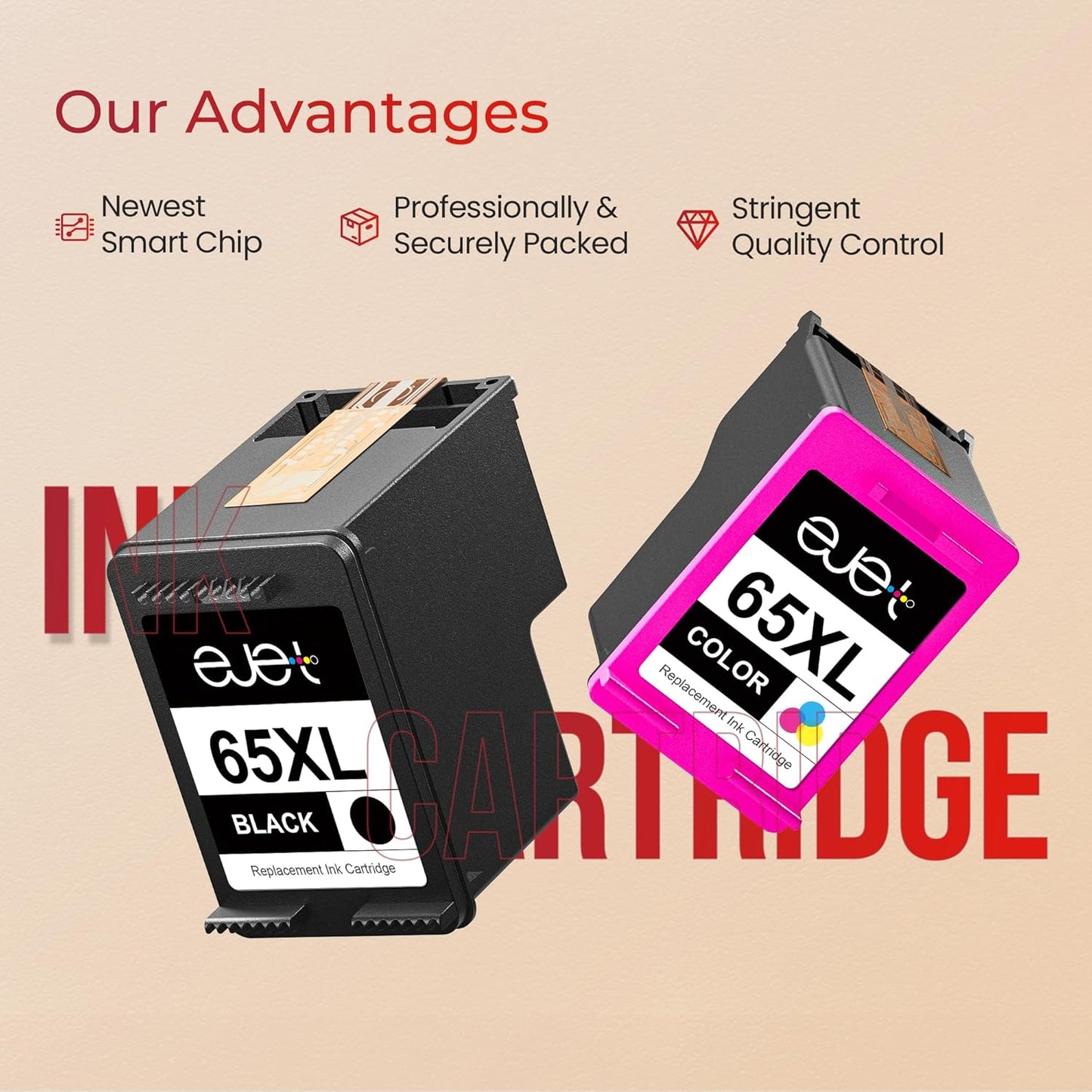 65XL Ink Cartridge Black/Color Combo Pack Replacement for HP 65XL High Yield Works with HP DeskJet 3752 3755 3700 3772 2655 2652 2622 Envy 5010 5012 5055 5052 AMP 100 Printer,Black, Tri-Color, 2-Pack