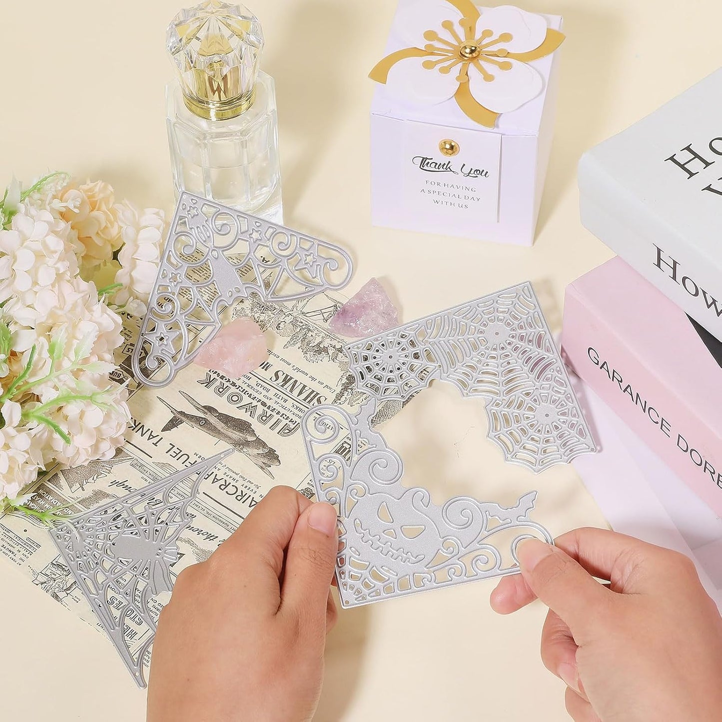 GLOBLELAND Halloween Lace Corner Cutting Dies for Card Making Spider Bat Pumpkin Cobweb Cut Die for DIY Scrapbooking Journal Embossing Paper Craft Decor