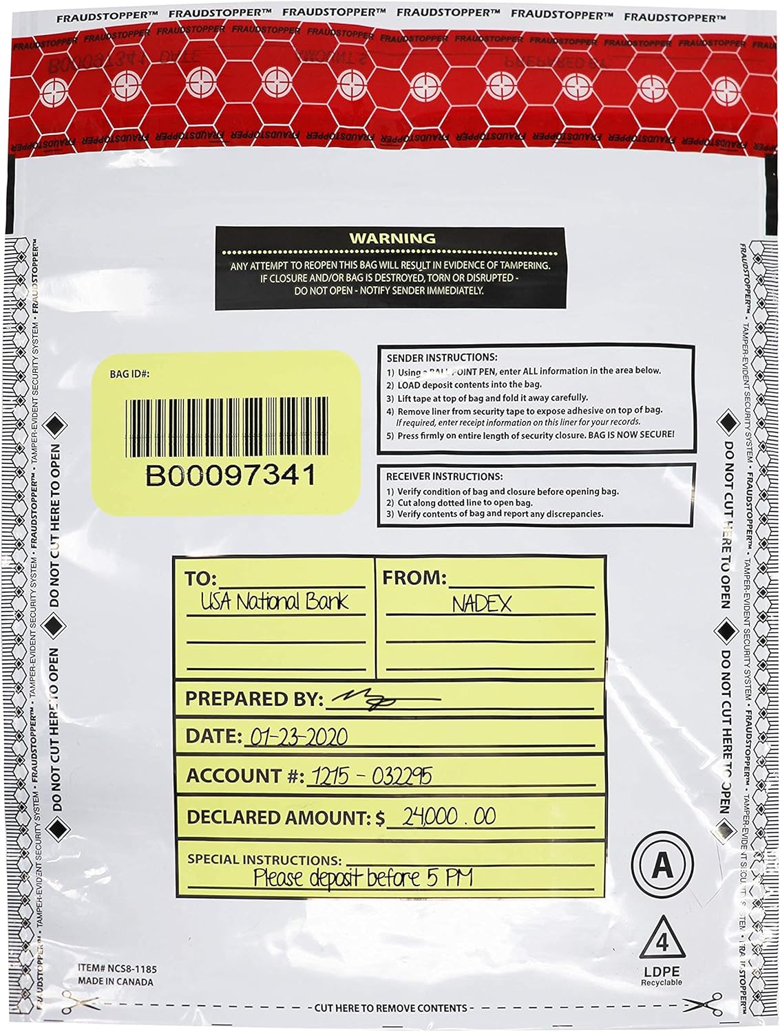 Nadex Tamper Evident Cash and Coin Bank Deposit Bags for Fraud Prevention, 9 x 12, Opaque, 1000 Pack