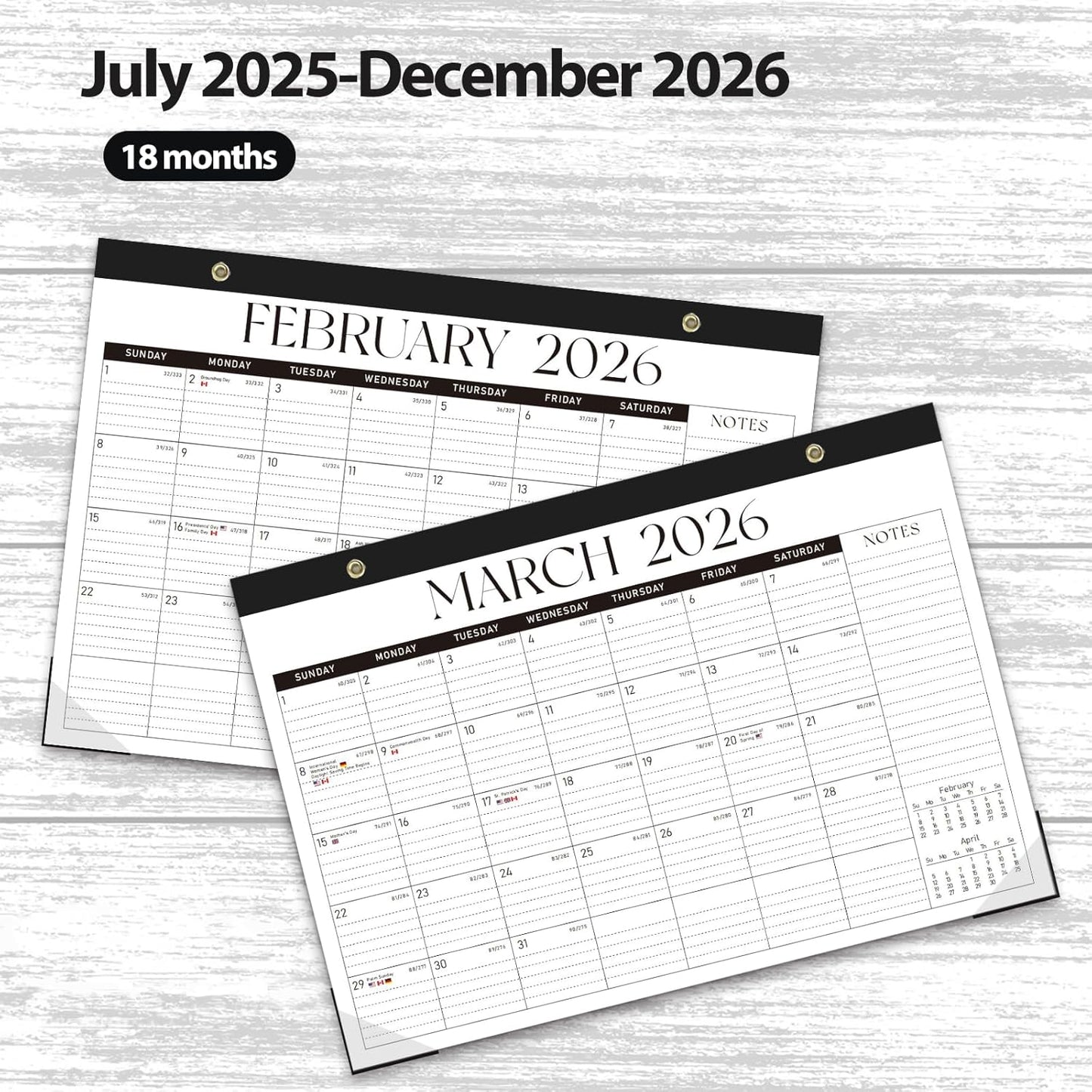 Desk Calendar 2025-2026, Monthly Desktop Large Calendar (July 2025-December 2026) Desk Wall Planner for Family Office Teacher School, 17" x 12" Black-White