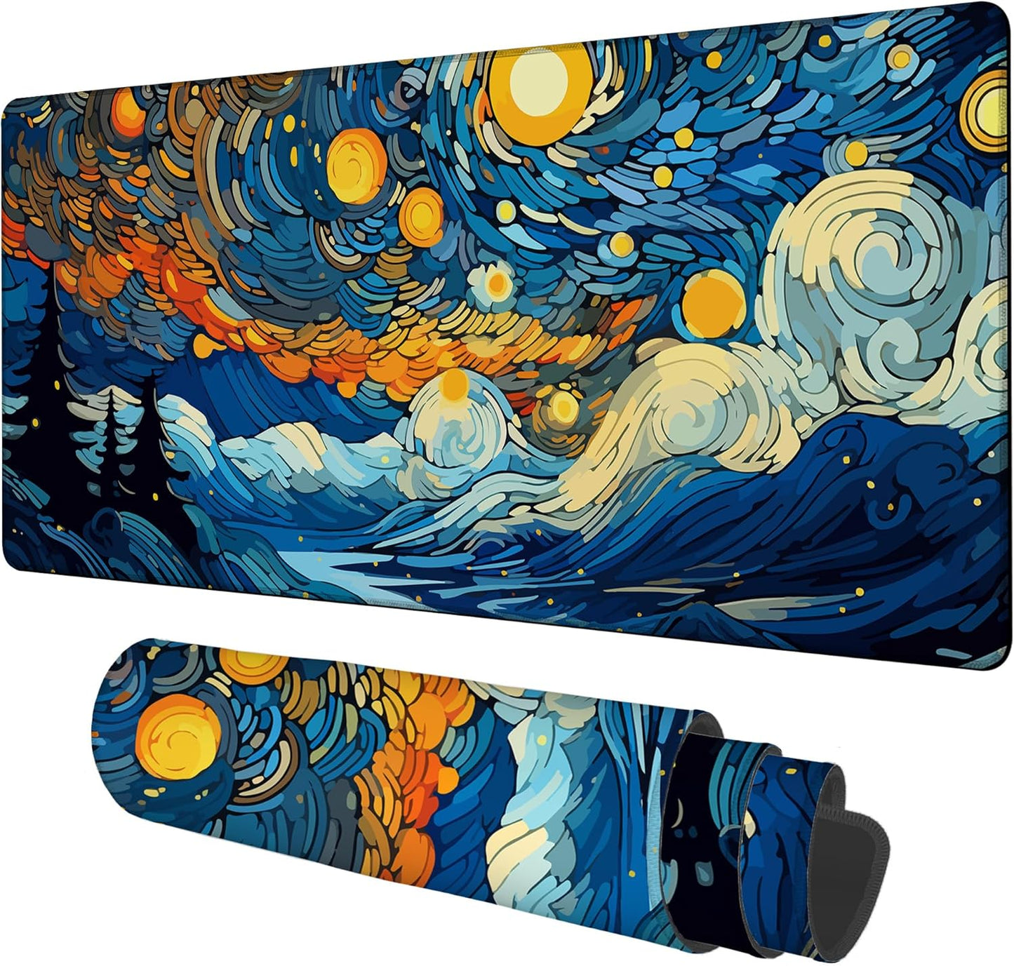 Large Mouse Pad Starry Sky Gaming Desk Pad Computer Keyboard Non-Slip Waterproof Mouse Mat with Rubber Base and Stitched Edges Entertainment Office Writing Desk Mat 35.4 x 15.7 Inches