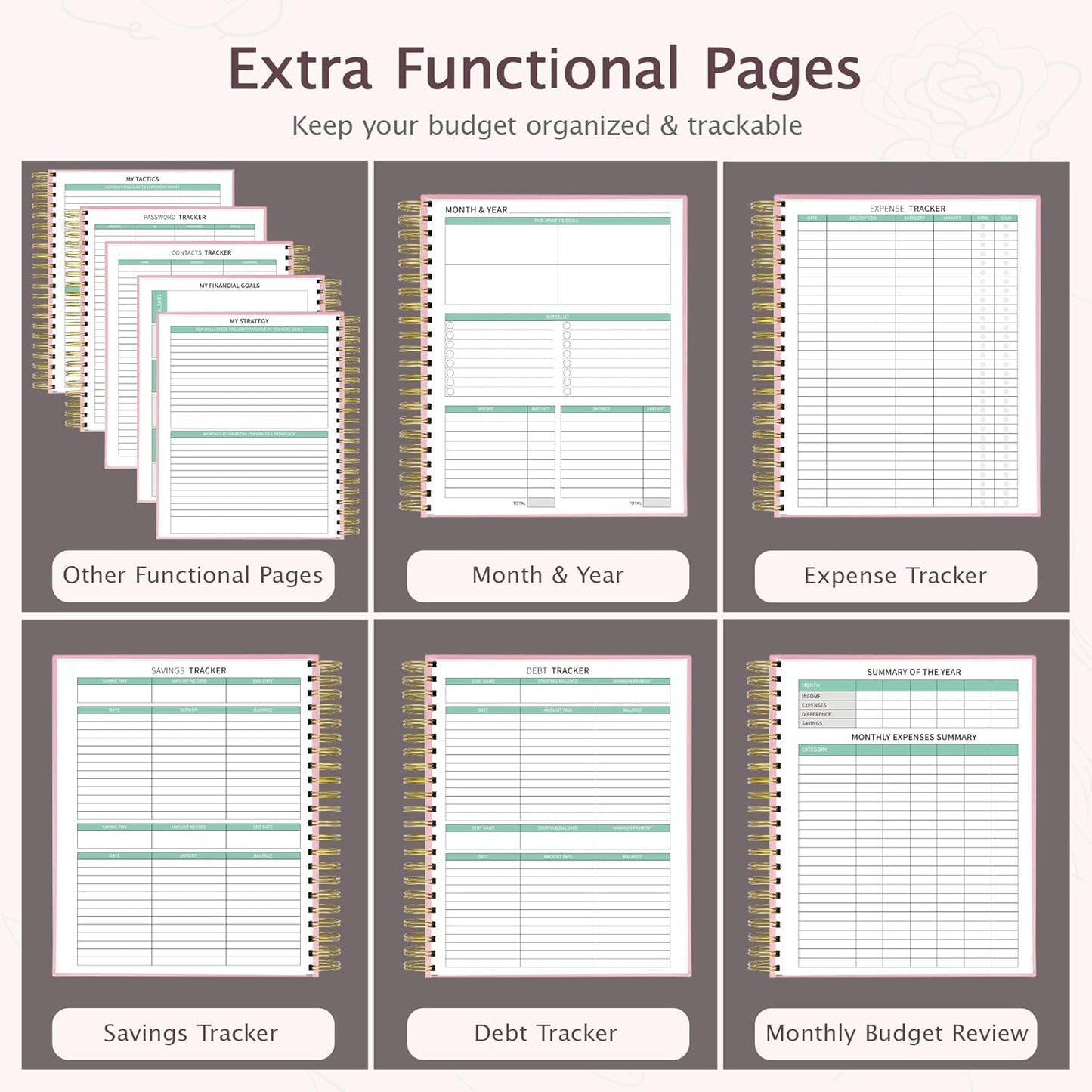 Ospelelf Budget Planner - Monthly Budget Book with Expense Tracker Notebook, Undated 12 Month Bill Organizer & Finance Planner, A4 Account Book with 12 Index Pockets, Zipper Pouch, Stickers(Pink)