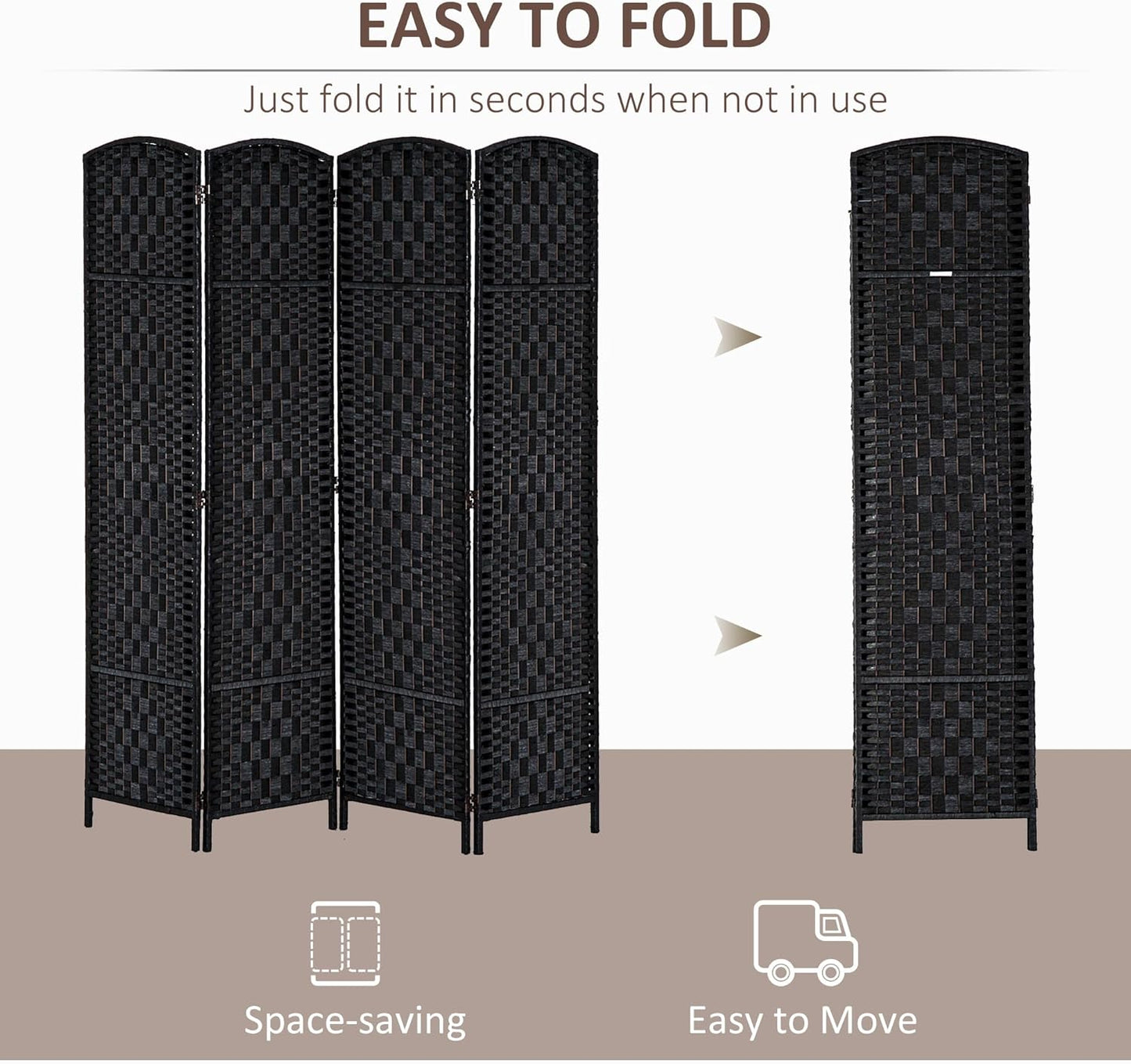 NicBex Room Divider 4 Panel Room Dividers with Woven Rattan Design Partition Room Dividers and Folding Privacy Screens 6 FT Wall Divider for Office, Room Separation,70.75"W x 0.75"D x 70.75"H, Black