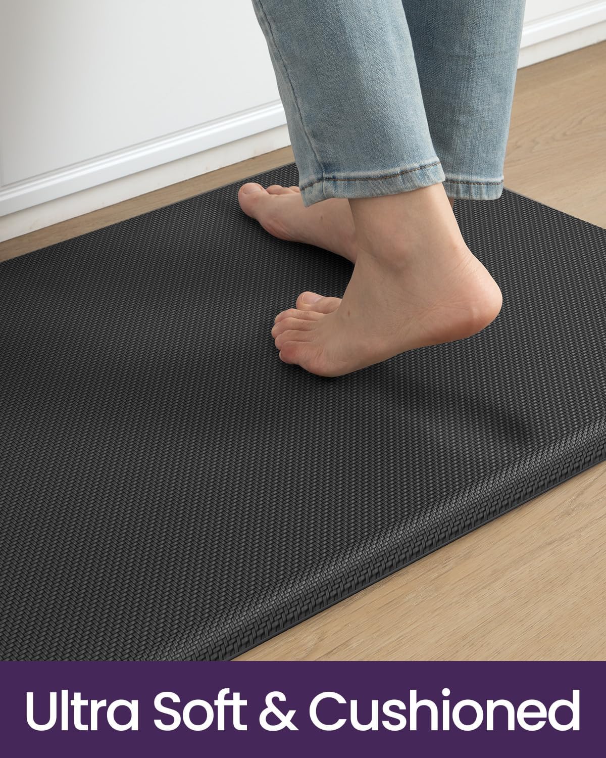 DEXI Kitchen Mat Cushioned Anti Fatigue, Non Slip Waterproof Comfort Standing Floor Rug for Kitchen, Office, Sink, Laundry, 39x20, Black