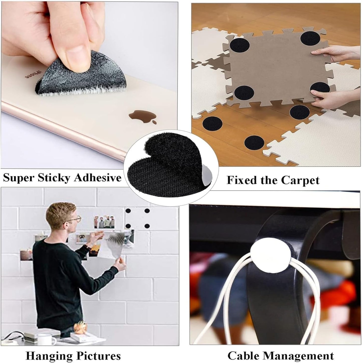 BRAVESHINE 36PCS Sticky-Back Adhesive Tape - Round Hook and Loop Adhesive Stickers - Double Sided Heavy-Weight Carpet Pads Wall Mounting Tapes for Home Office Phone Mount - Round 1.5inch