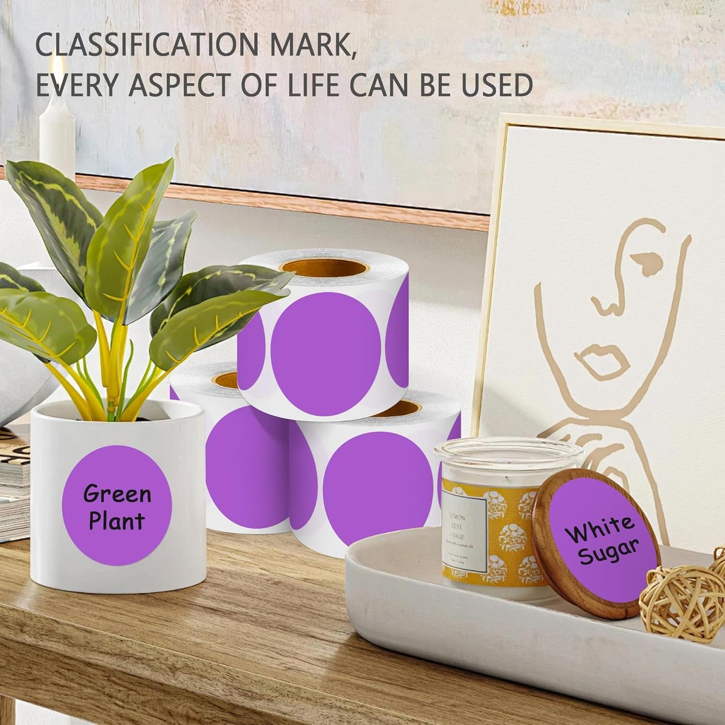 PARLAIM 3" Diameter Round Purple Color Coding Sticker, 4 Rolls 2000PCS Circle Dot Label,Permanent for Inventory Box Labeling