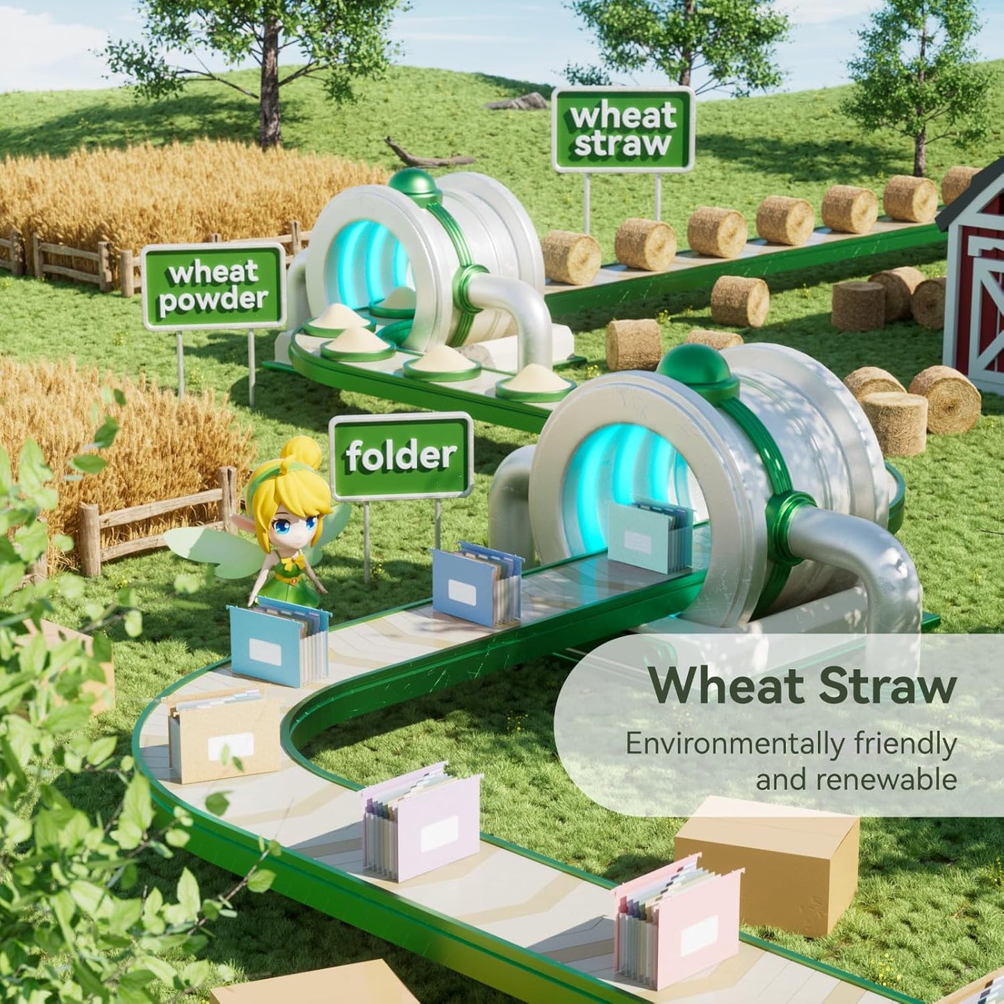 Wheat Straw Expanding Hanging File Folders, File Organizer, 1.2" Accordion Pockets, Large Capacity, Letter Size for Filing Cabinet, Healthy Living- UN Blue& Mint Green&Strawberry Pink-3 Packs