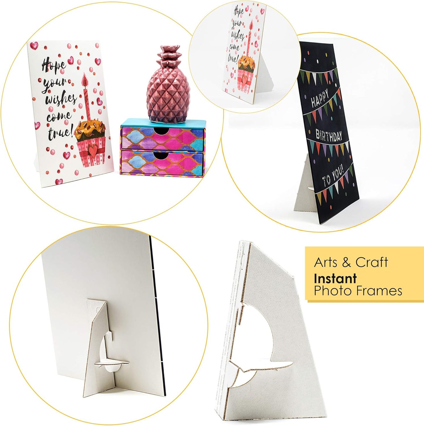 Golden State Art, 7 Inch Self Stick Easel Back, Cardboard Stand, Single Wing, Archival Quality, Display Posters Pictures Brochures, Easy and Fast Application (Pack of 50) White, Made in USA