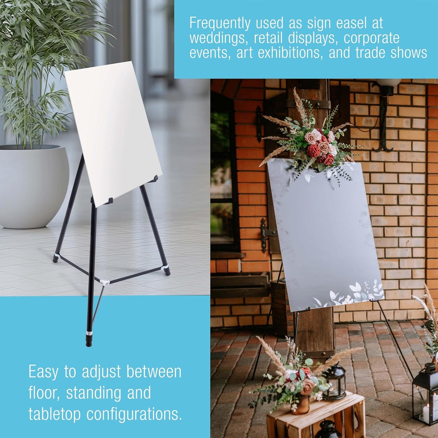 U.S. Art Supply 70" High Showroom XL Silver Metal Display Easel - Large Adjustable Height Portable Easel Stand, Sign Display, Holds 45 lbs - Floor & Tabletop Easels, Painting Stand