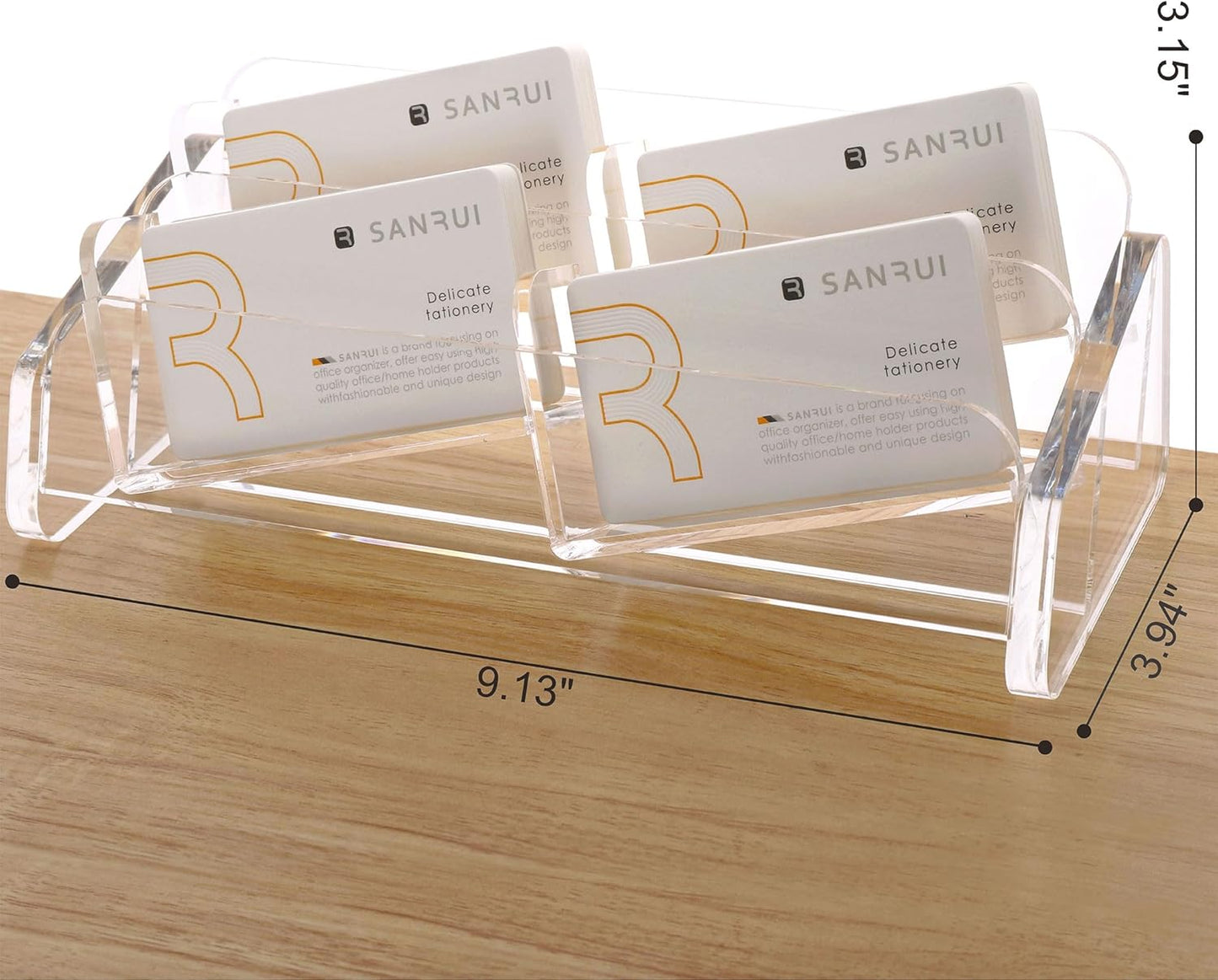 SANRUI Business Card Holder for Desk, Slant Clear Acrylic Desktop Cards Organizer, 2 Tier 4 Slots, Holds 240 Cards