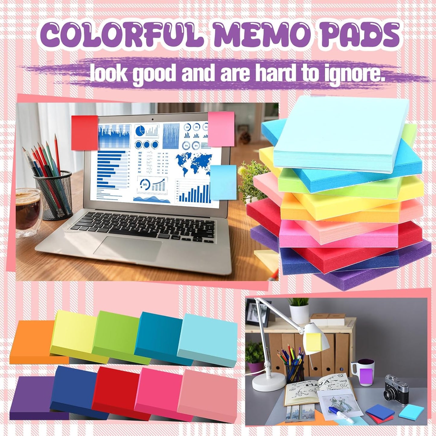 Zubebe 200 Pads Sticky Notes Bulk, Bright Colors Notepads Self Stick Note Square Memo Post Sticky for Office School, 45 Sheets/pad(1.5 × 2 Inch)