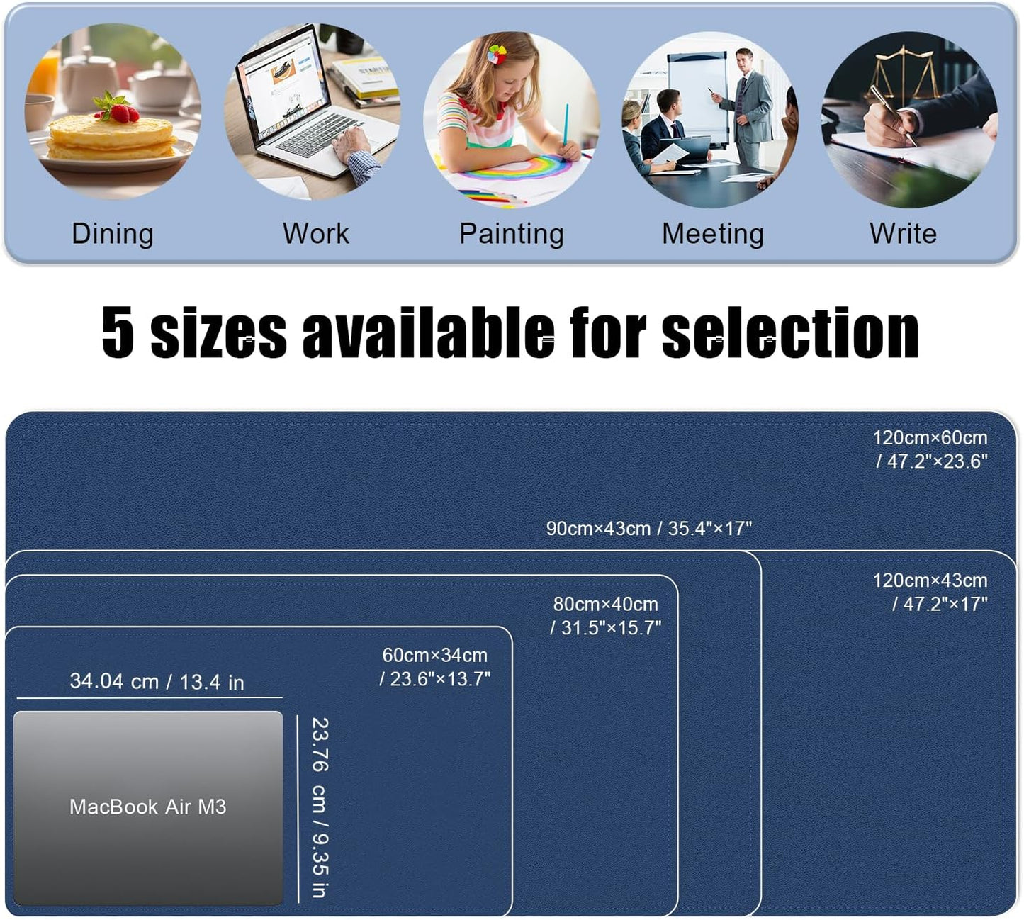 Non Slip Desk Mat, 31.5" x 15.7" PU Leather Desk Pad, Cork Desk Mat for Desktop, Desk Pad for Keyboard and Mouse, Ideal for Office and Home, Dark Blue