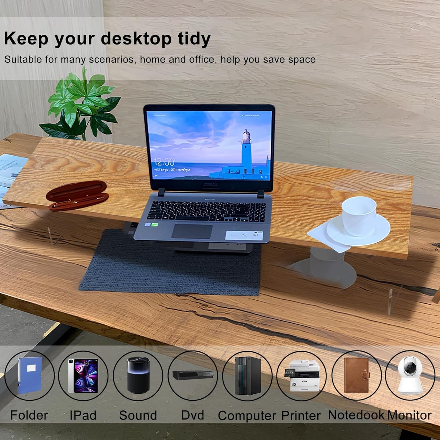 Monitor Stand Riser,Wood & Acrylic Computer Monitor Stand with LED Light,Desk Accessories Desktop Organizer Stand for Computer,Laptop,Printer,PC & TV Screen Riser